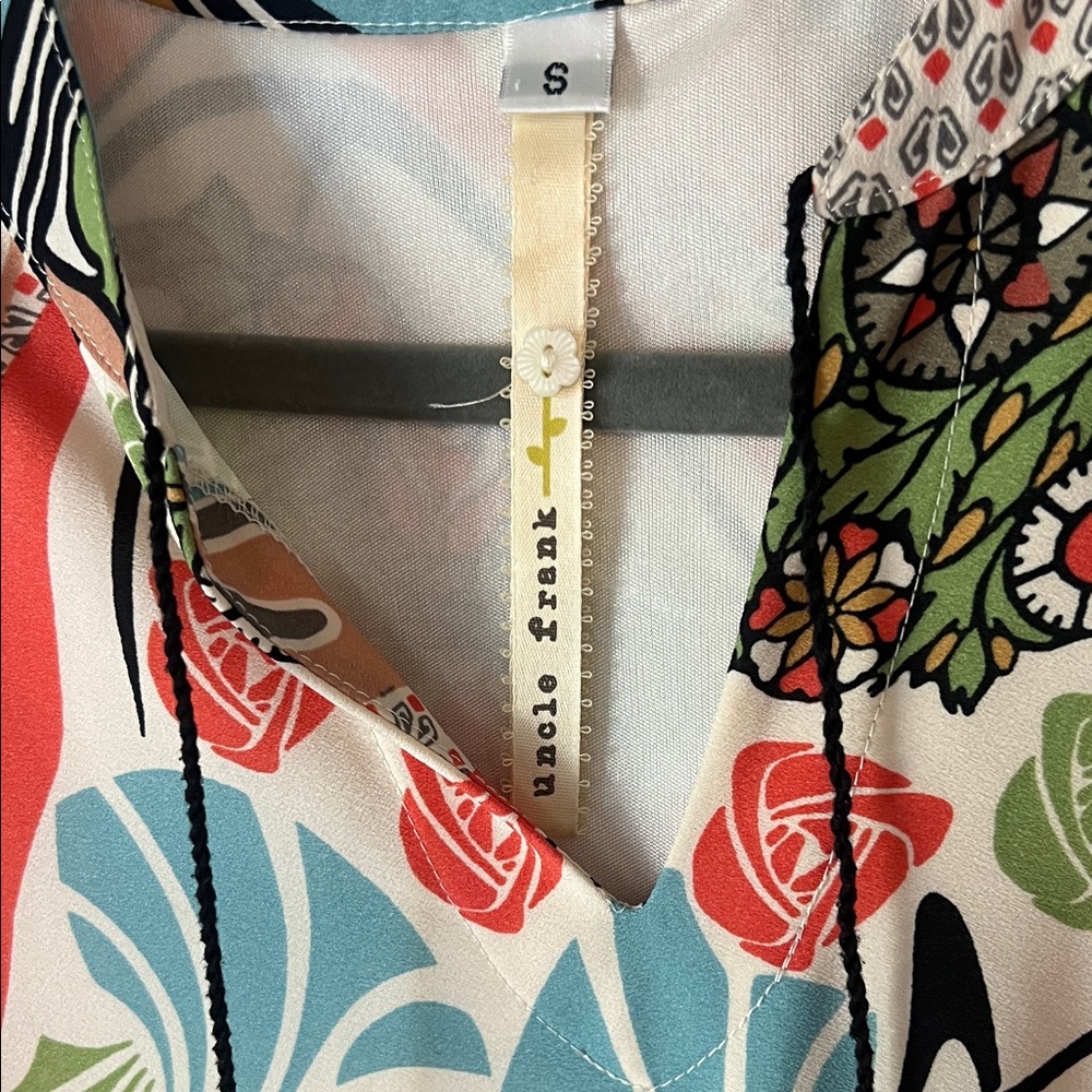 Uncle Frank Printed V-Neck Long Sleeve Colorful Abstract Print Funky Dress Small - Picture 2 of 7